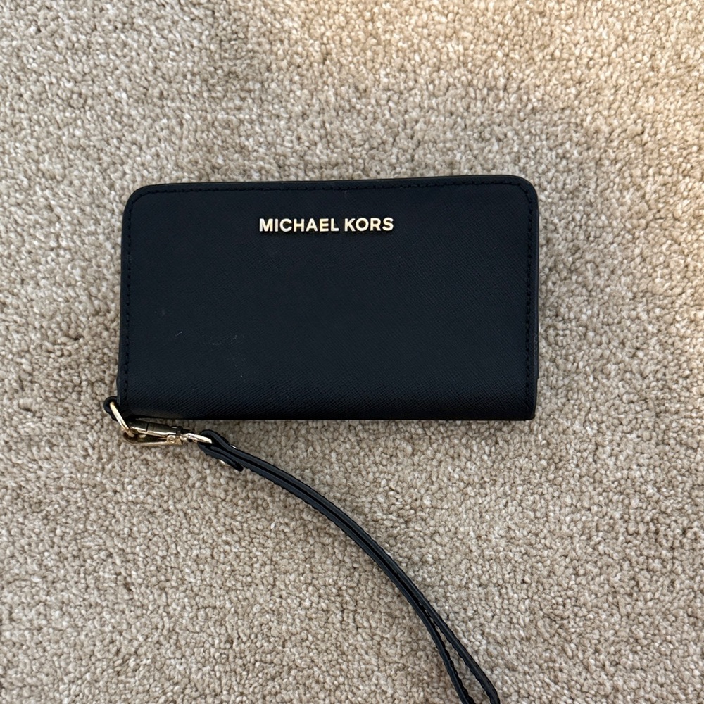 Michael Kors Black Wristlet with Gold Accents